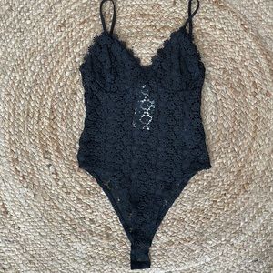 NWT H&M Black Bodysuit Floral Knitted